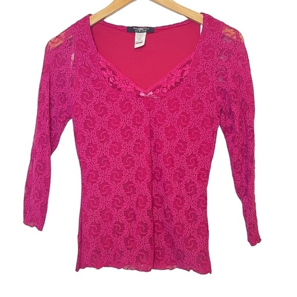 Y2K B.Moss Lace Stretch Top Medium - Picture 1 of 6
